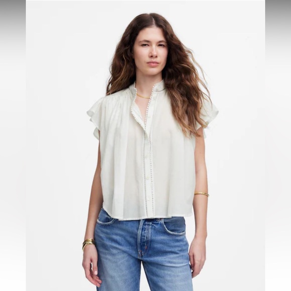 Madewell Tops - Madewell Shirred Lace-Trim Top Sz. S‎